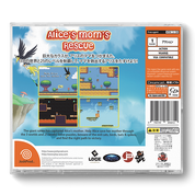 Back cover of the game case for Alice's Mom's Rescue, showing colorful illustrated artwork, Japanese text, a barcode, and publisher and platform logos on a white background.