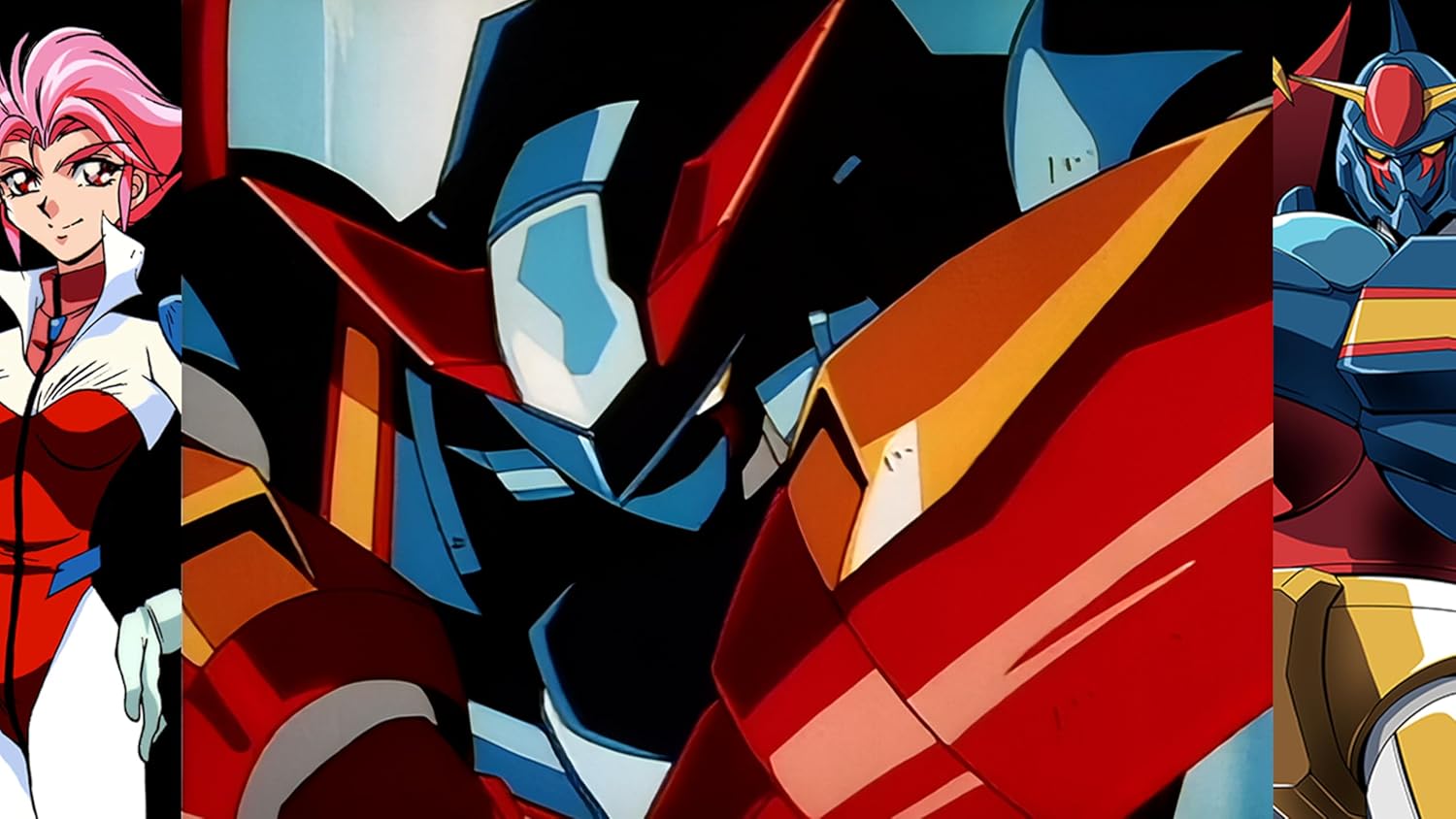 Collage of anime-style character and robot with vibrant colors