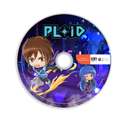 A circular game disc or CD-style product cover for PLiD, featuring chibi-style characters on a dark blue futuristic city background. Visible text and logos include PLiD, Dreamcast, Ugly Games, and Nape Games.