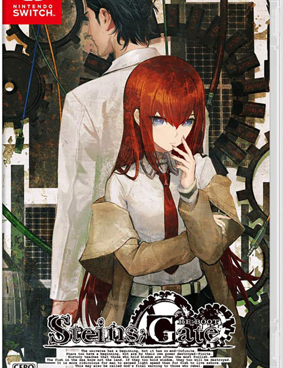 Steins;Gate game cover for Nintendo Switch with two characters embracing.