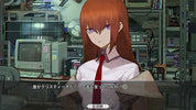 Anime-style character portrait of a woman with long orange-red hair, a white shirt, and a red tie, shown in a cluttered computer lab or control room setting with Japanese text at the bottom.