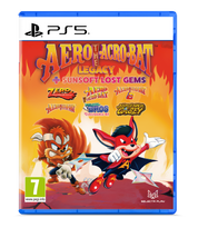 PlayStation 5 game disc for 'Aero the Acro-Bat: Legacy + Sunsoft Lost Gems' with cartoon characters on the cover.