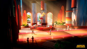 Colorful interior design with arches and people in a futuristic setting