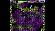 Pixelated video game screen with character and graphics