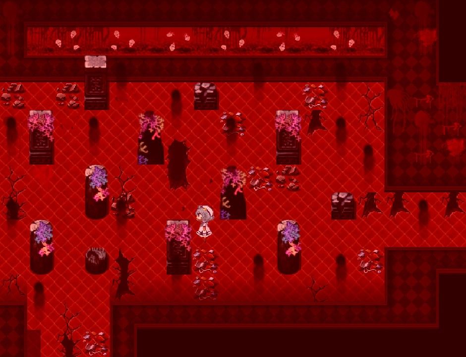 Game level design with platforms and flowers on a red background