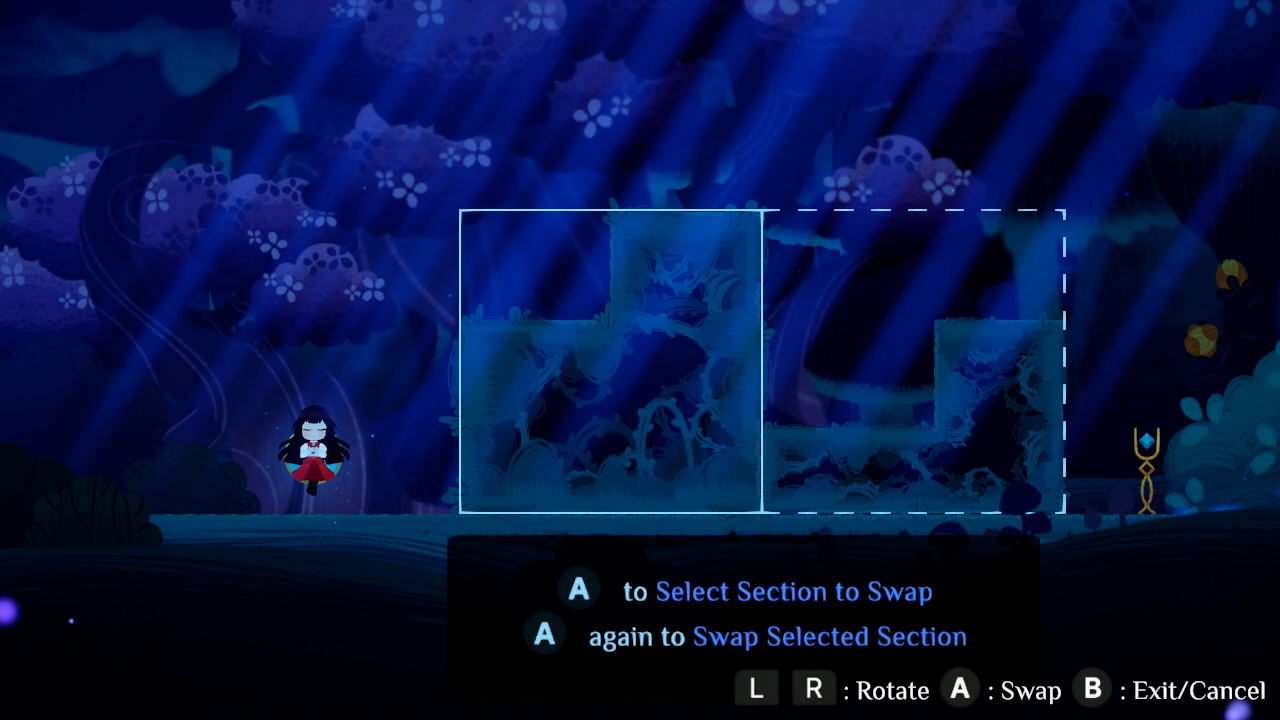 Game interface with character selection screen in a dark underwater setting