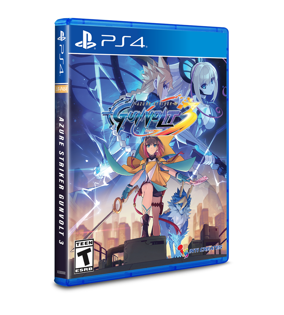 PlayStation 4 game case for 'Azure Striker Gunvolt 3' on a white background