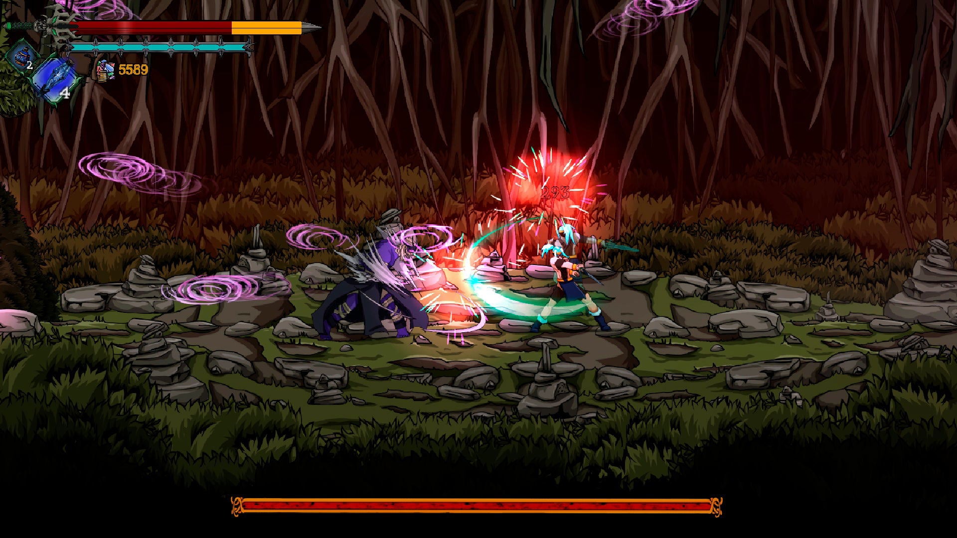 Action-packed scene from a video game with characters engaged in combat.