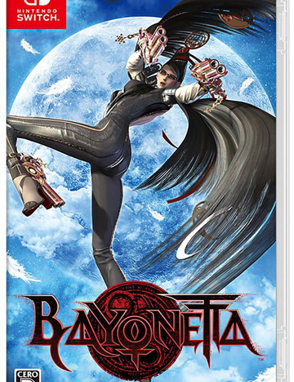 Bayonetta game cover for Nintendo Switch with character and moon in background