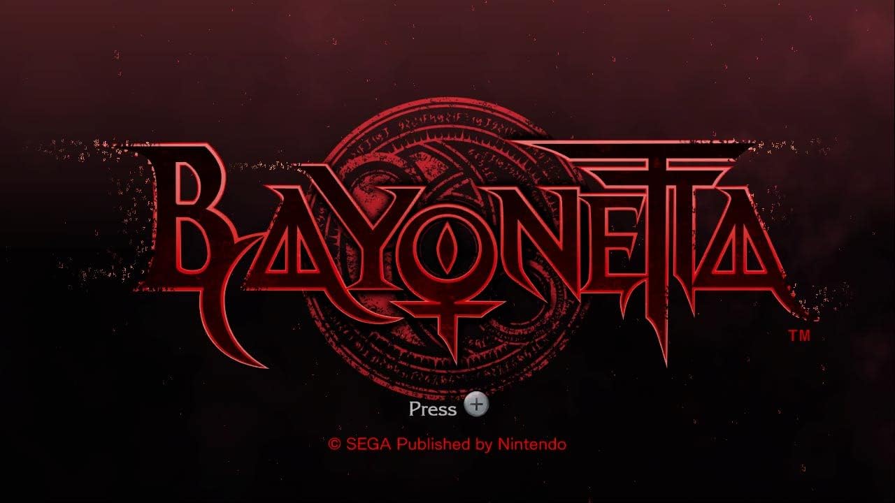 Game title screen with 'Bayonetta' logo on a dark background