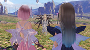 Two characters with fairy-like wings in a fantasy landscape with a castle in the background.
