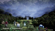 Game scene with characters and a torii gate in a forest setting