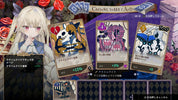 Card game interface with character and cards on a dark background