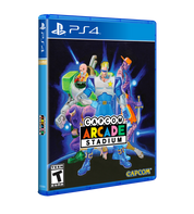 PS4 game case for Capcom Arcade Stadium, featuring colorful character artwork on a black background with blue PS4 branding at the top.