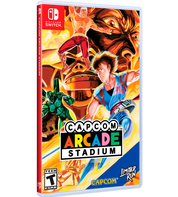 Nintendo Switch game case for Capcom Arcade Stadium, featuring colorful anime-style artwork with Ryu, Chun-Li, and a large monster face on the cover.