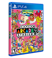 Capcom Arcade Stadium 2 PS4 game case shown at a three-quarter angle on a plain white background. The cover features a highly detailed, colorful cartoon illustration of various characters in a sports arcade setting, with the PS4 branding at the top and the Capcom logo at the bottom.