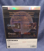 Back cover of a Konami Castlevania game collection on a blue background