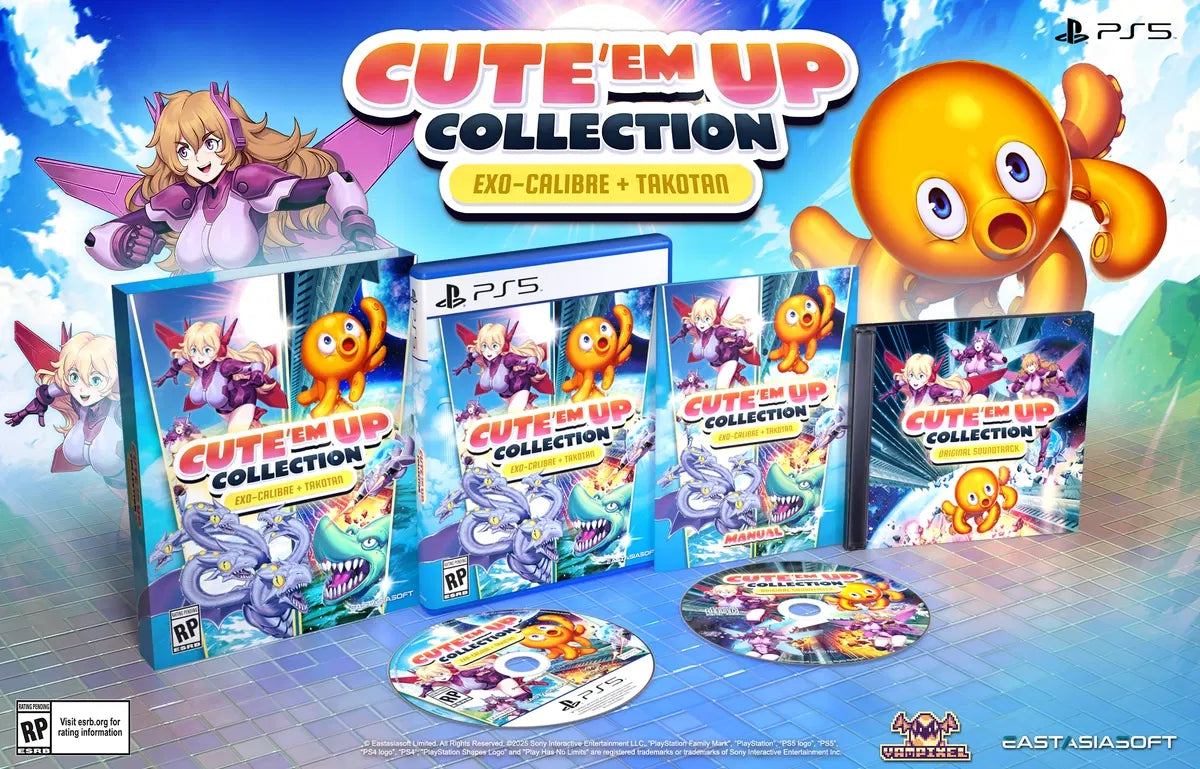 Cute 'em Up Collection packaging for PS5 with characters and game disc on a blue and white background