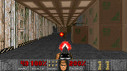Screenshot of a first-person shooter game with a player character holding a gun, health bar, and ammo count displayed.