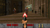 Screenshot of a first-person shooter game with player character and enemies in a dungeon-like setting.