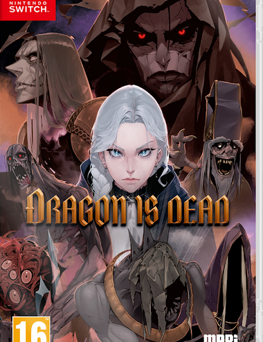 Game cover for 'Dragon is Dead' on Nintendo Switch with characters andMeri Meri logo.