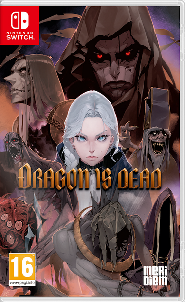 Game cover for 'Dragon is Dead' on Nintendo Switch with characters andMeri Meri logo.