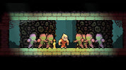 Pixel art scene with a character and three zombies in a dark room.