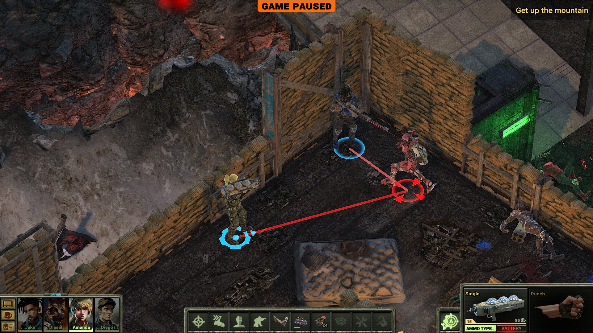Game paused screen in a dark, dungeon-like environment with characters and enemies.