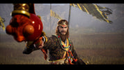 Character in traditional attire with a red object in a historical setting
