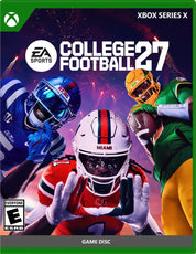 Cover of 'College Football 27' game for Xbox Series X with players in action and EA Sports logo.