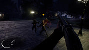 Gameplay scene with a character holding a weapon in a dark, outdoor setting.