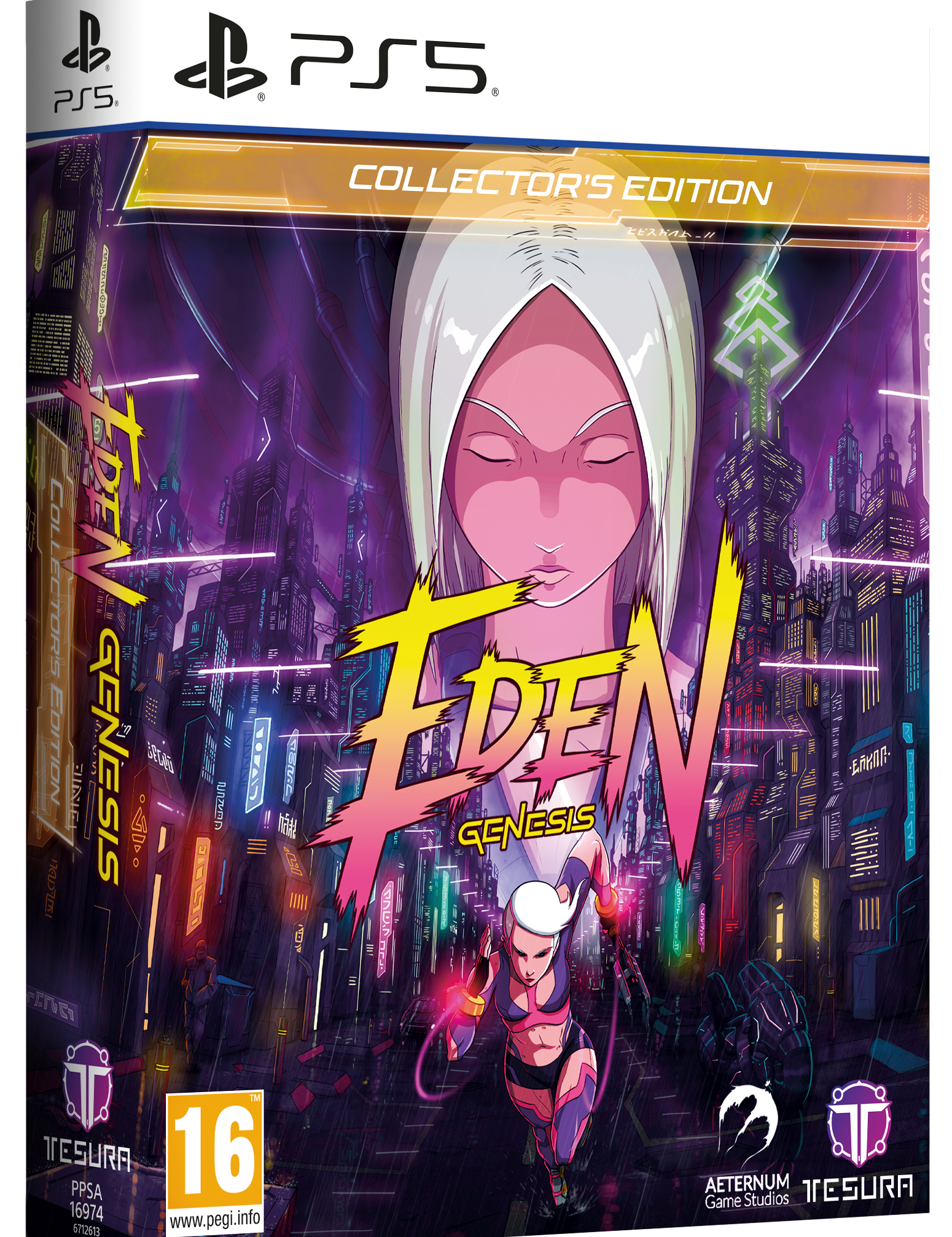 Eden Genesis Collector's Edition game box for PS5 with character illustration and cityscape background.