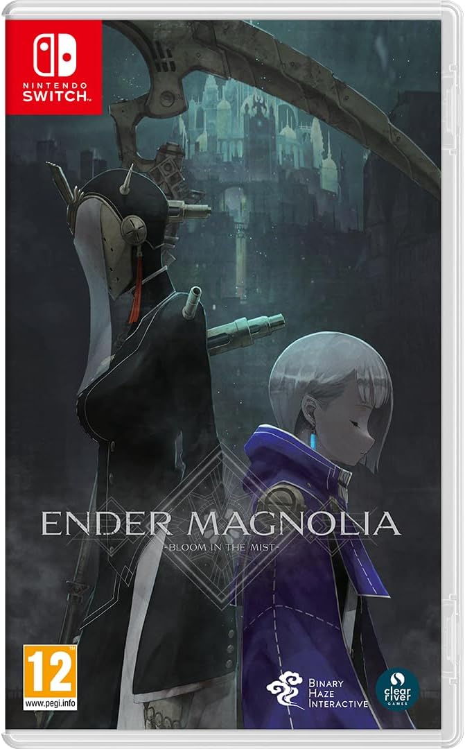 Game box for 'Ender Magnolia' on Nintendo Switch with characters and cityscape in the background.