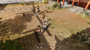 Game scene with characters in a historical or fantasy setting on a stone path.