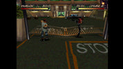 Two characters in a video game setting with a 'STOP' sign on the ground.
