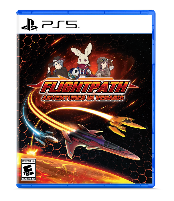 PlayStation 5 game disc for 'Flightpath: Adventures in Venaris' with characters and spaceship design.