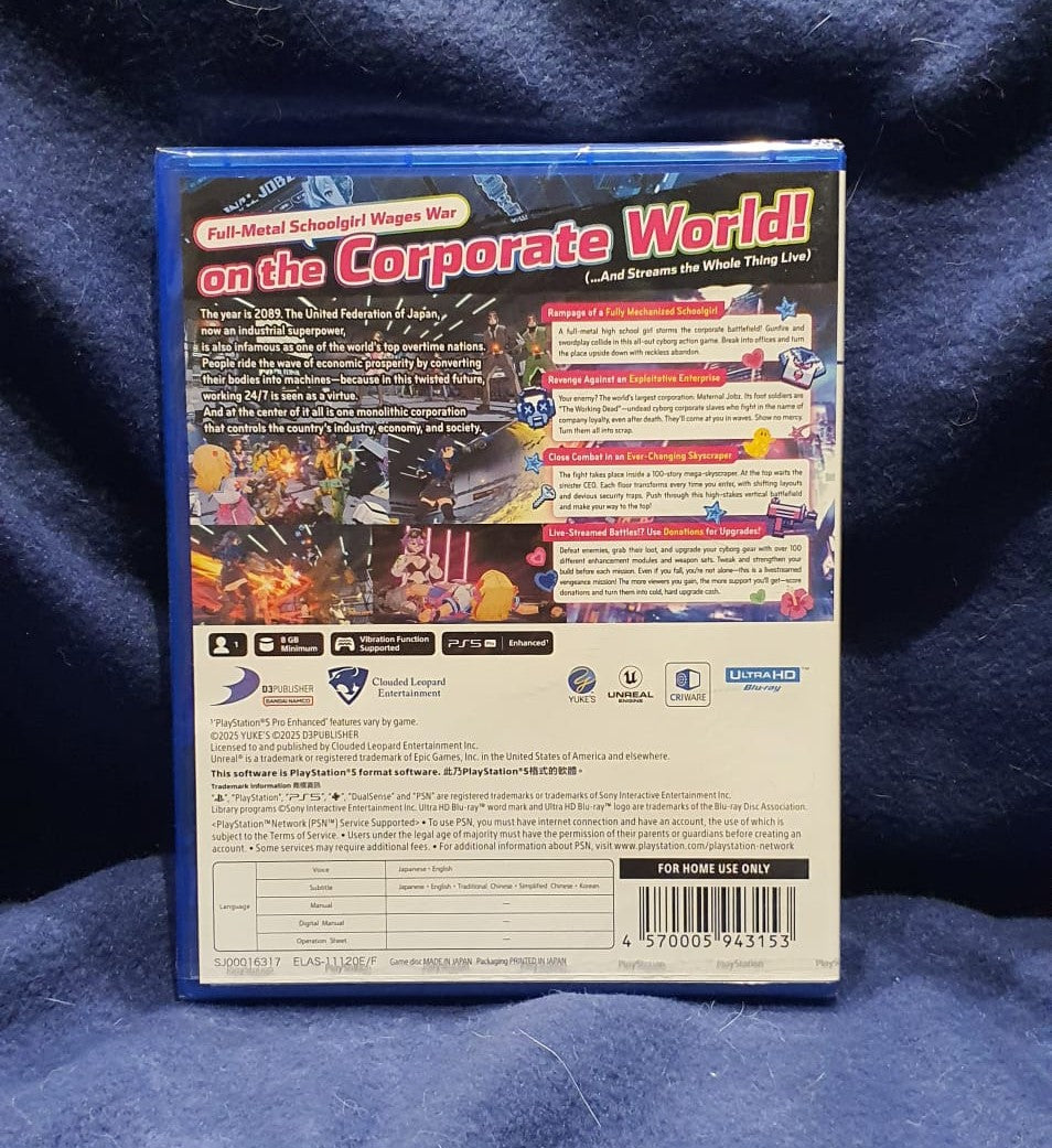 Back cover of a video game case on a blue fabric background