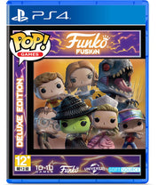 PS4 game case with Funko Pop! Fusion figurines on a blue background