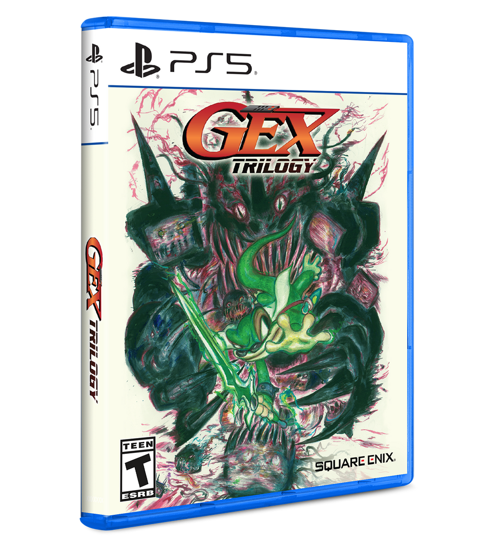 GEX Trilogy game case for PS5 with a dragon-like creature illustration on a white background
