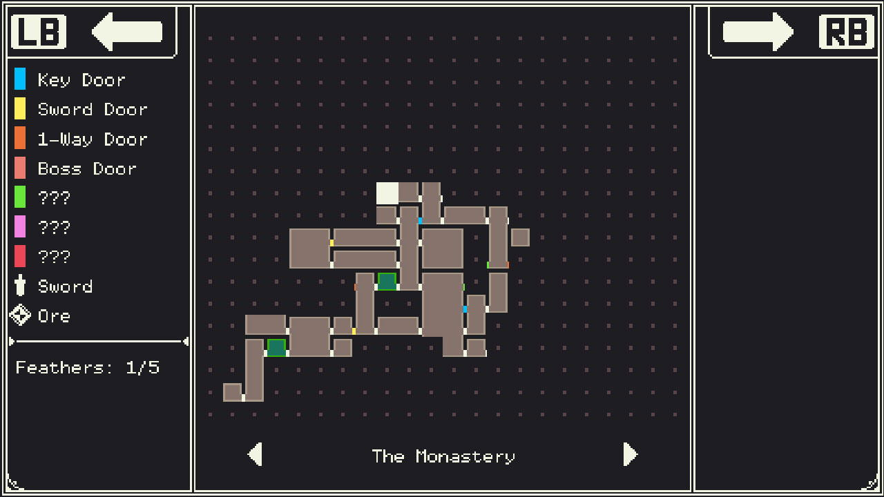 Pixel art game screen with character and map layout on a grid background