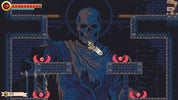 Pixel art skeleton character in a dark, dungeon-like environment