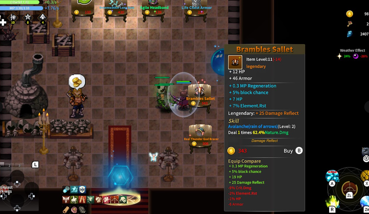 Screenshot of a video game interface with character stats and inventory.