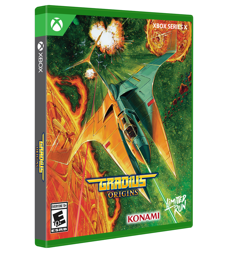 Video game case for 'Gradius Origins' on Xbox Series X with Konami branding.