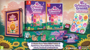 Grimoire Grooves Deluxe Edition packaging with game case, artbook, and accessories on a colorful background.