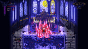 Pixel art scene from a video game with a character in a cathedral-like setting