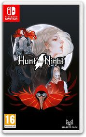 Game box for 'Hunt the Night' on Nintendo Switch with character illustrations and branding.