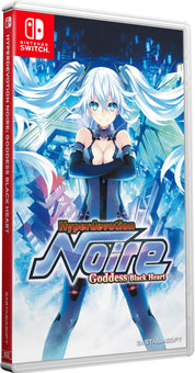 Video game case for 'Hyperdevotion Noire: Goddess Black Heart' on Nintendo Switch with character artwork.