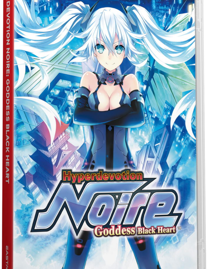 Video game case for 'Hyperdevotion Noire: Goddess Black Heart' on Nintendo Switch with character artwork.