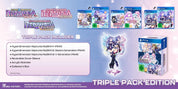 Triple pack of Hyperdimension Neptunia video game on PS4 with character illustration and packaging details.
