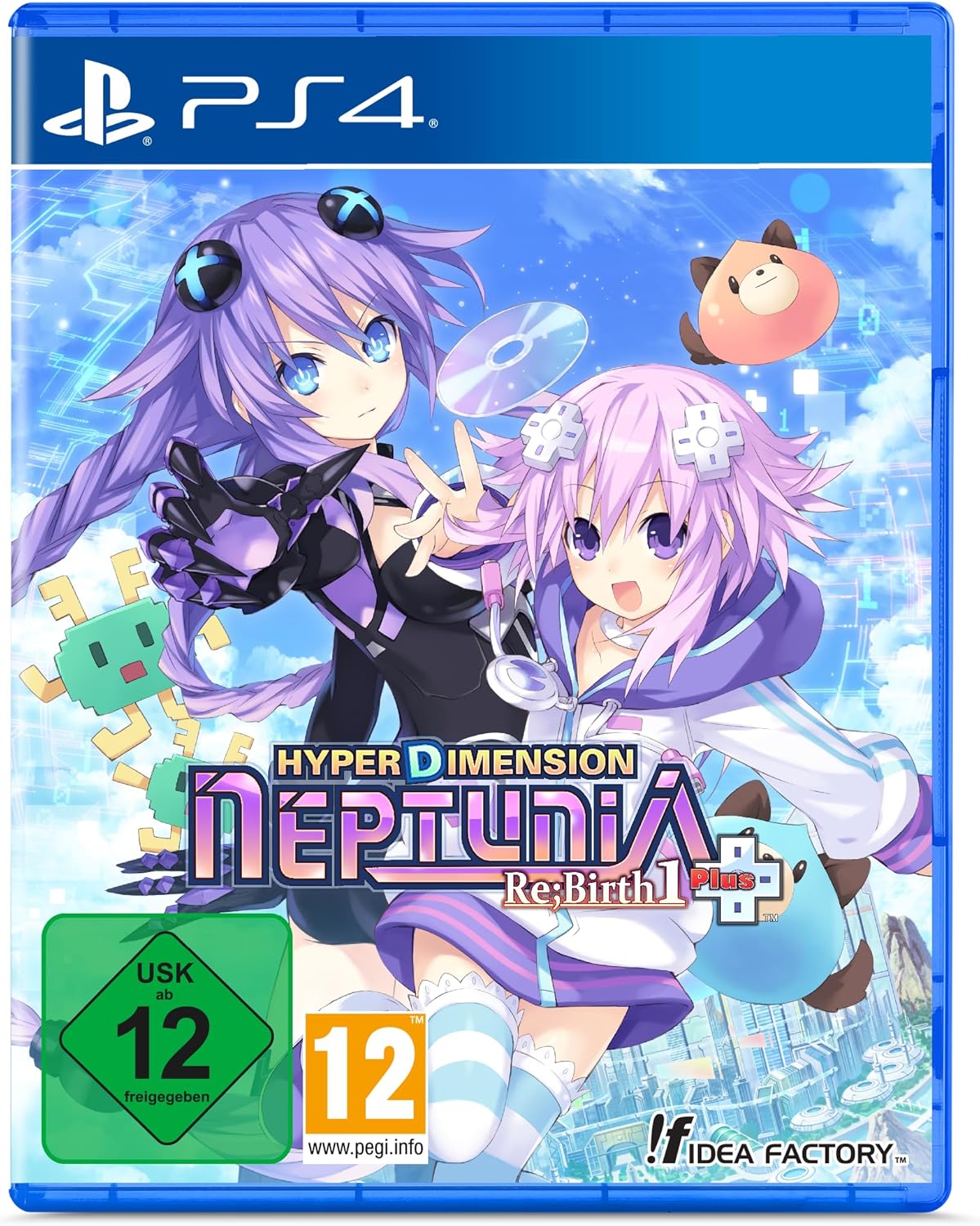 PlayStation 4 game case for 'Hyper Dimension Neptunia Re:Birth1 Plus+' with characters and branding.